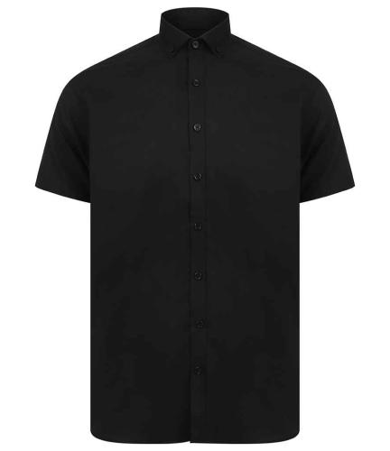 Henbury Modern Short Sleeve Slim Fit Oxford Shirt - BLK - XXL